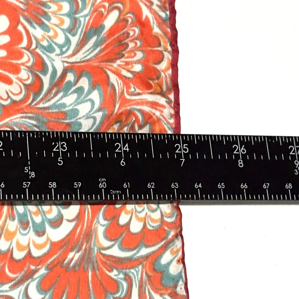 Anne Klein Scarf Women 25in Orange Red Silk Marbled Feather Print Preppy Classic
